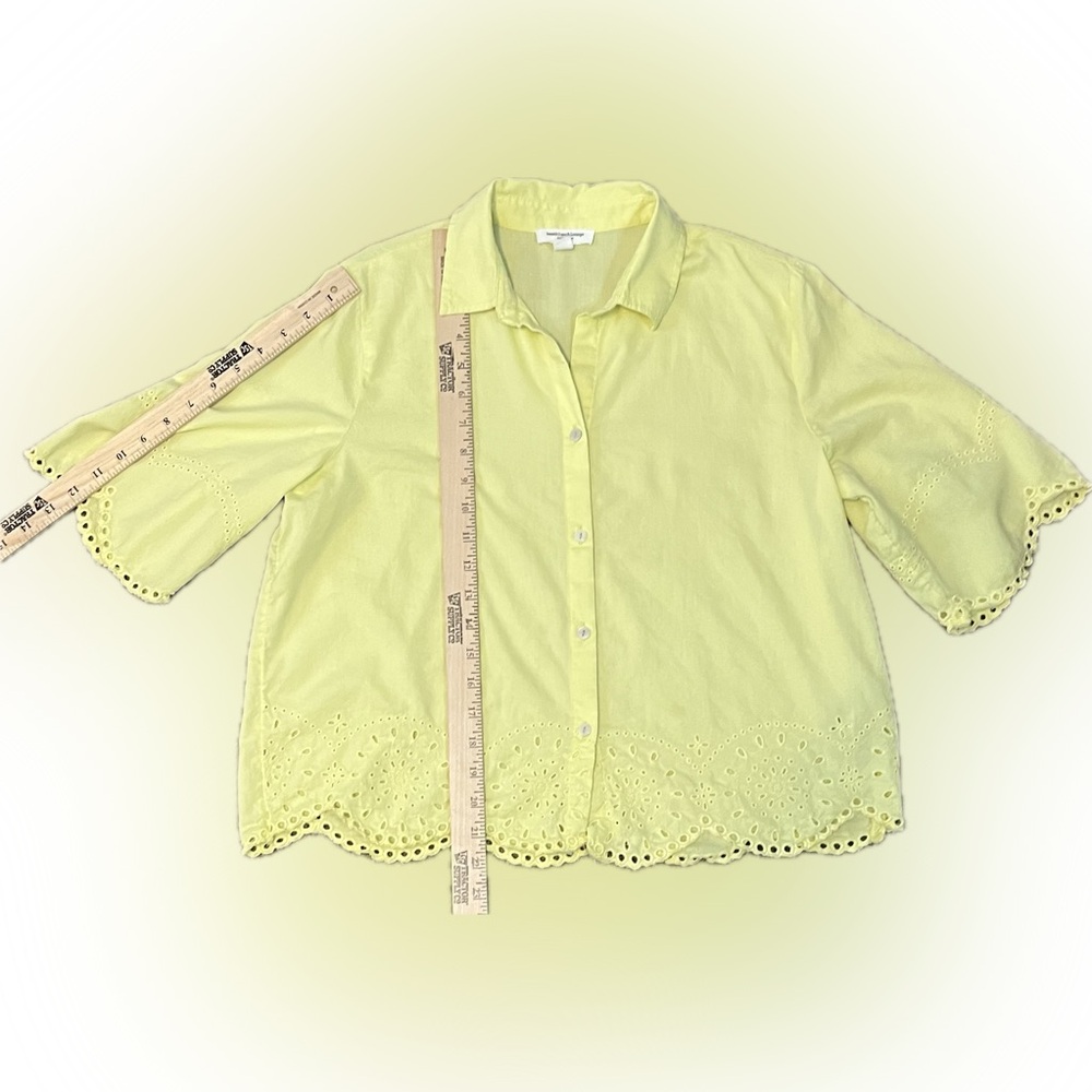 Beachlunchlounge Eyelet Border Acid Yellow Button-up Shirt size S - Picture 7 of 13